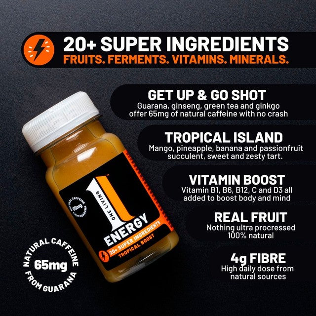 One Living Energy Health Shot Tropical Fruit 100ml, imported from the UK