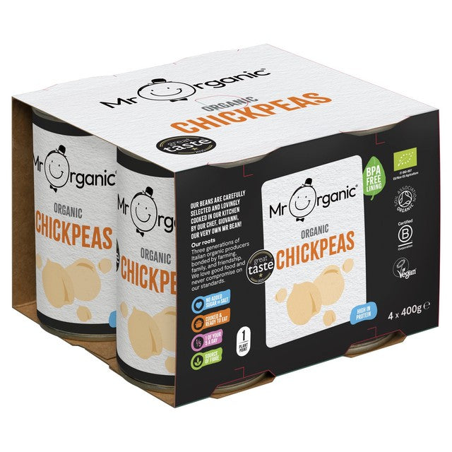 Mr Organic chickpeas 4 x 400g, imported from the UK
