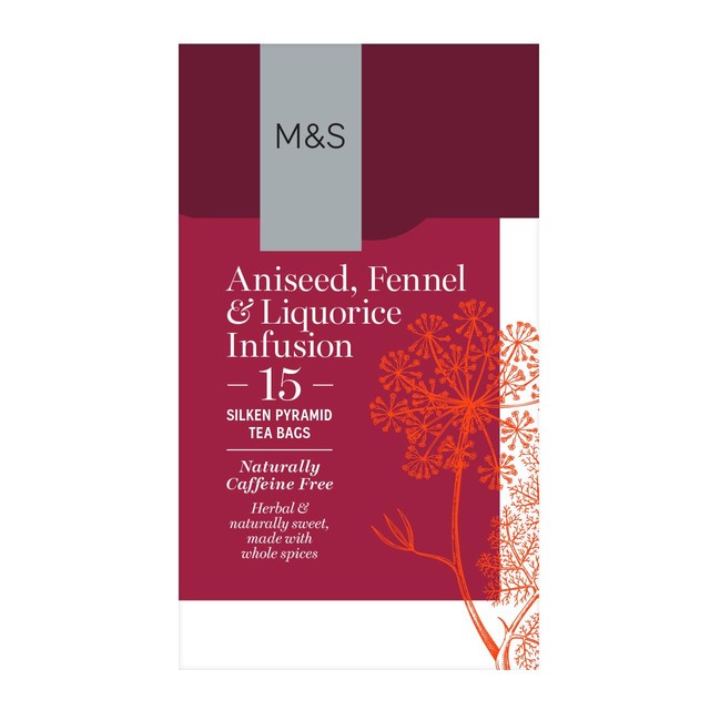 M&S aniseed fennel liquorice tea bags 15 pack, imported from the UK