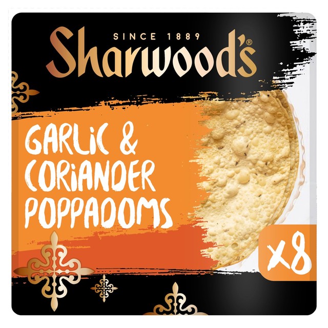 Sharwood's garlic and coriander poppadoms 8 pack (British brand)