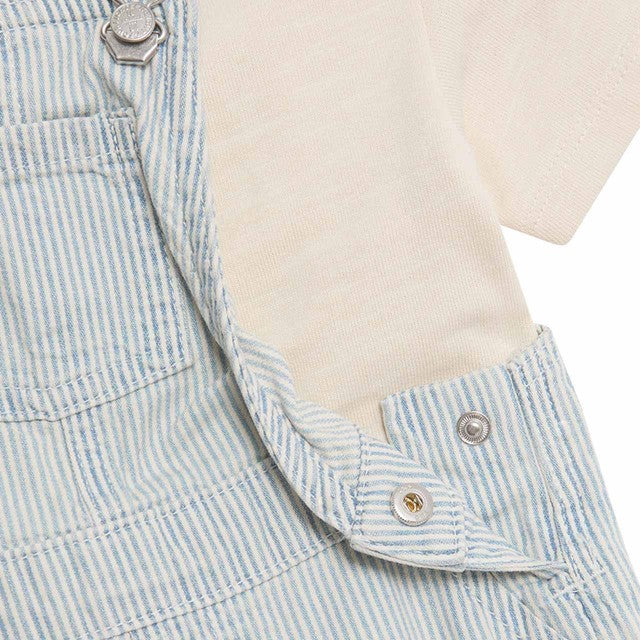 M&S boys striped bibshort and t-shirt set blue mix 3-6 months, imported from the UK