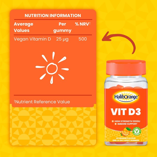 Haliborange adult high strength immune support orange gummies 45 pack, UK version