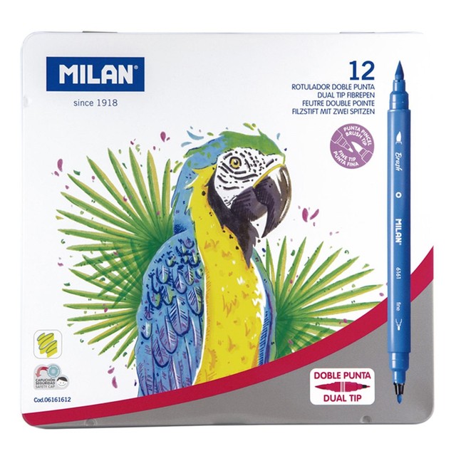 Milan 12 dual tip fibrepens set, imported from the UK