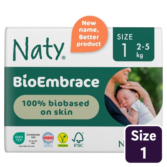 Naty BioEmbrace nappies Size 1 (2-5kg), imported from the UK