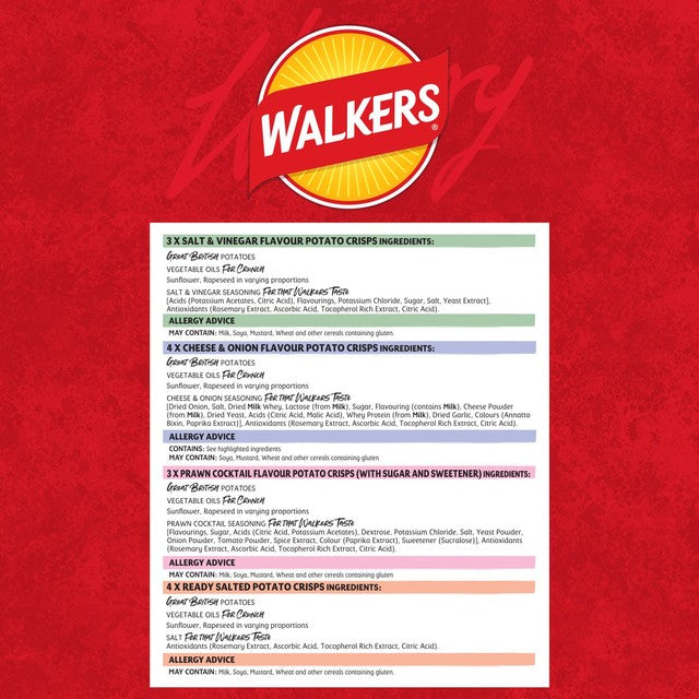 Walkers Classic Variety crisps multipack with 12 packs (British brand)