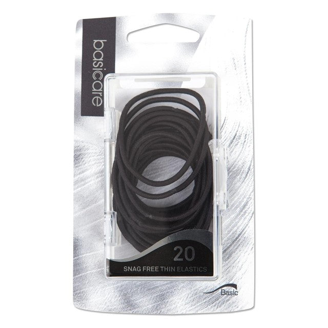 Basicare thin snag free hair bands black 20 pack (British brand)