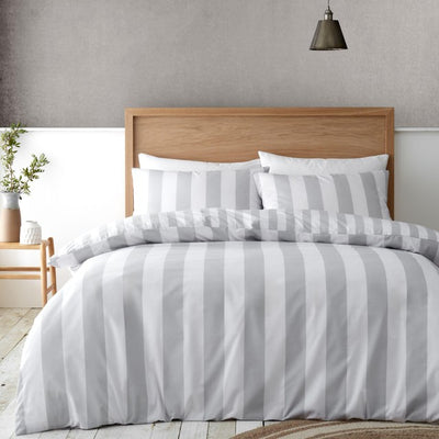 Catherine Lansfield Cove Stripe Silver King Duvet Set