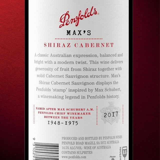 Penfolds Shiraz Cabernet red wine 75cl, imported from the UK