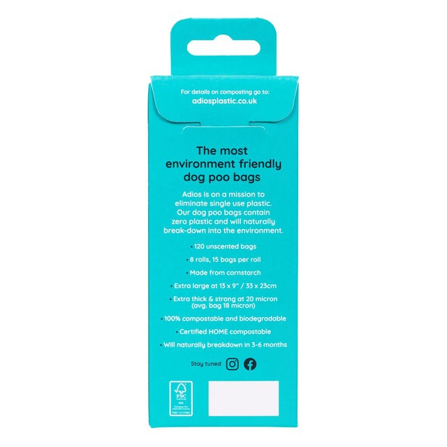 Adios Plastic compostable dog poo bags pink 120 pack - British product