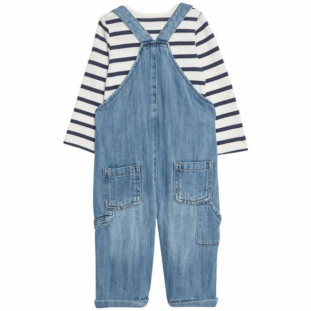 M&S denim dungaree set dark denim 12-18 months, imported from the UK