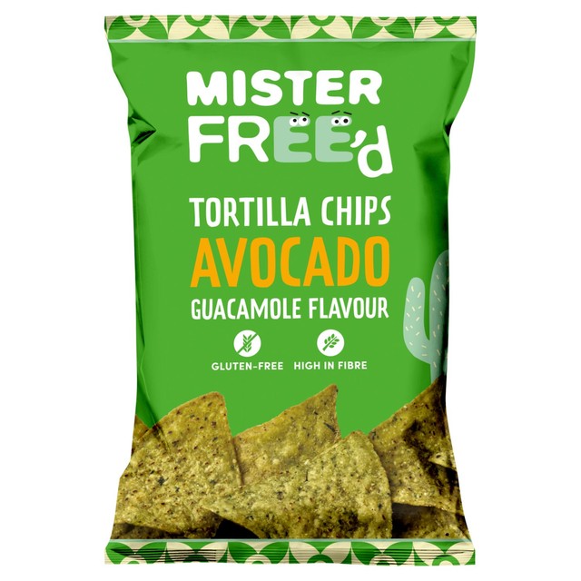 Mister Free'd tortilla chips with avocado flavour 135g, imported from the UK