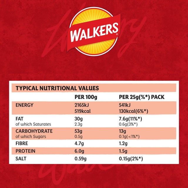 Walkers Less Salt lightly salted crisps 6-pack (British brand)
