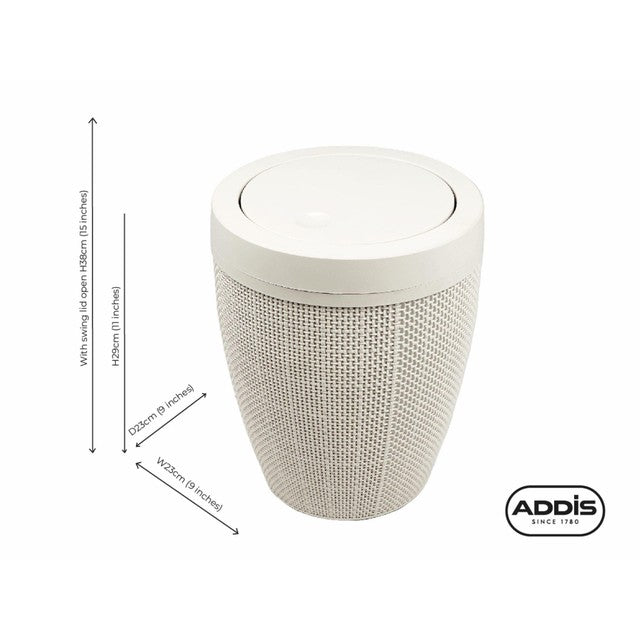 Addis Faux Hessian white bathroom bin 5 litre - British product