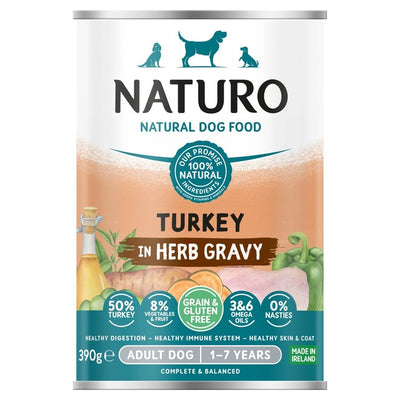 M&S Naturo Grain & Gluten Free Turkey in Herb Gravy Wet Dog Food 390g- Buy online at McGrocer