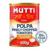 Mutti chopped tomatoes with garlic 400g, imported from the UK