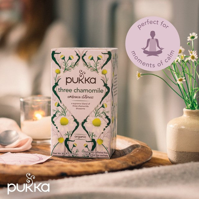 Pukka Herbs Organic Three Chamomile Tea 20 Bags, imported from the UK