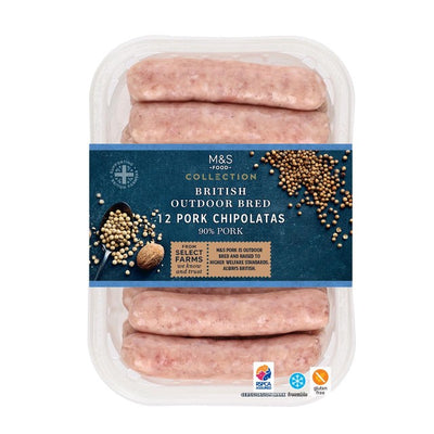 M&S M&S Saucisses chipolatas de porc britanniques 12 pièces 375g - Acheter en ligne chez McGrocer