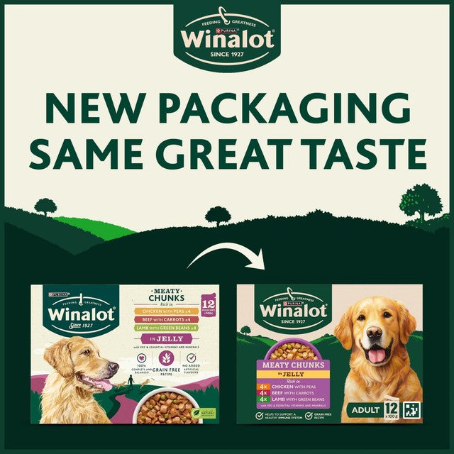 Winalot wet dog food meaty chunks mixed in jelly 12 x 100g (British brand)