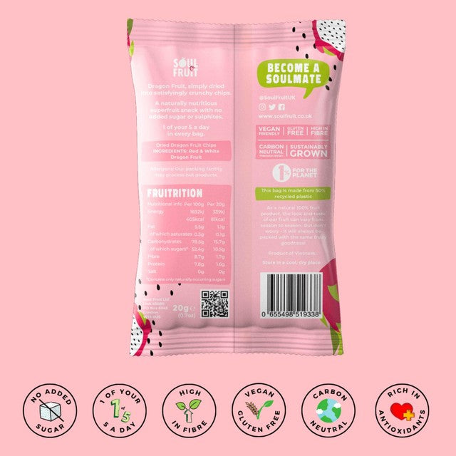Soul Fruit dragon fruit crisps 20g (British brand)
