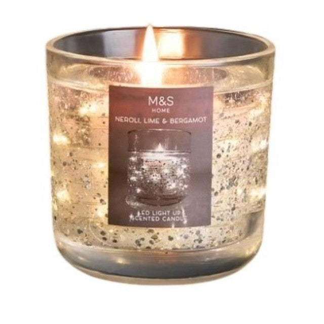 M&S Neroli Lime Bergamot Silver light up candle 10.5cm, imported from the UK