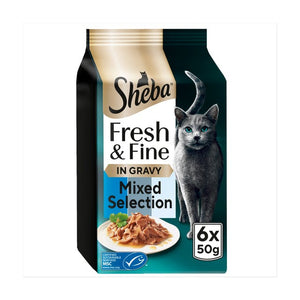 Sheba Fresh & Fine Cat Pouches with Tuna, Cod & Whitefish in Gravy Wet Cat Food 6 x 50g