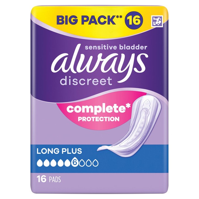 Always incontinence pads long plus 16 per pack - British product
