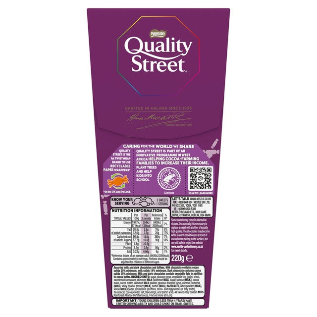 Quality Street assorted chocolates and toffees carton 220g, imported from the UK