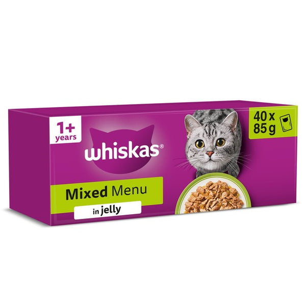 Whiskas 1+ Mixed Menu Adult Wet Cat Food Pouches in Jelly 40 x 85g