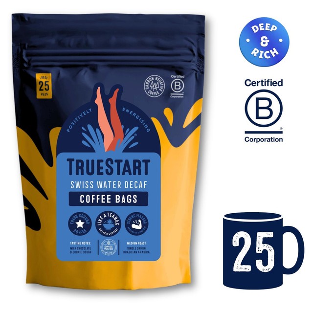 TrueStart Swiss Water Decaf Coffee Bags 200g (British brand)