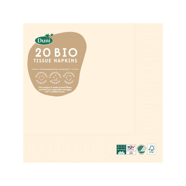 Duni cream compostable paper napkins 20 per pack - British product