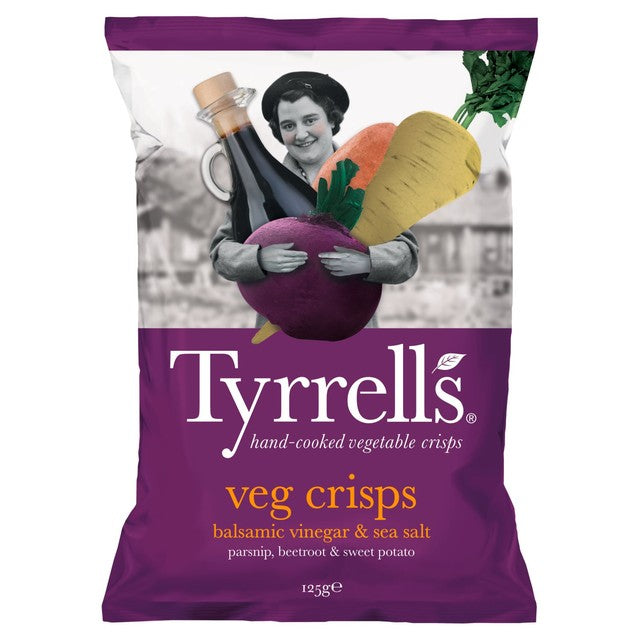Tyrrells balsamic vinegar & sea salt vegetable crisps 125g (British brand)