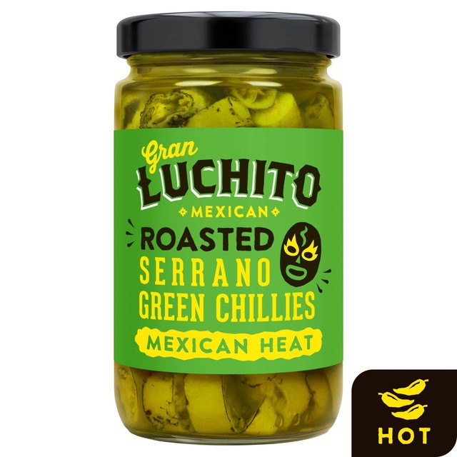 Gran Luchito roasted sliced serrano green chillies 215g, UK version
