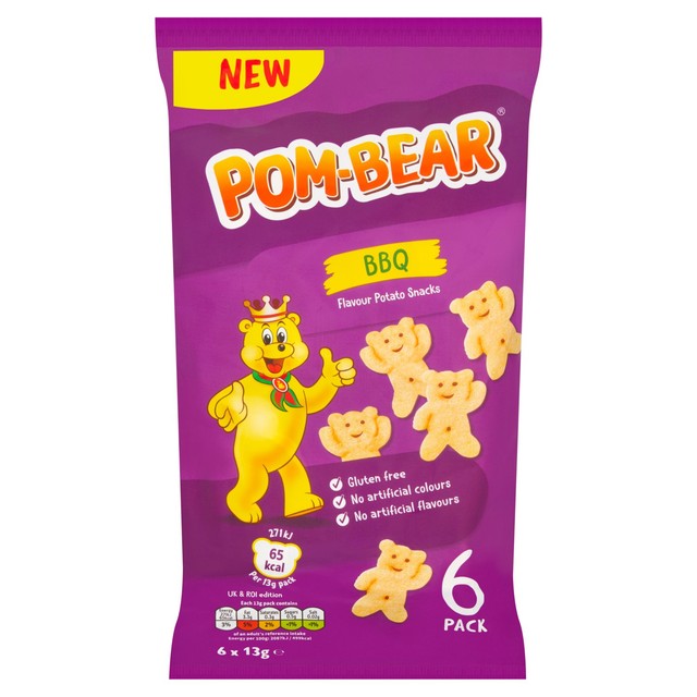 Pom-Bear BBQ flavour crisps 6 pack, imported from the UK