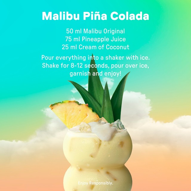 Malibu Original White Rum with Coconut Flavour 1L, imported from the UK