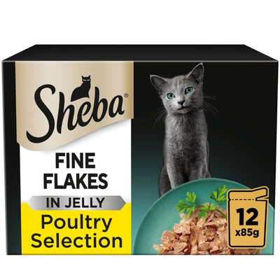 M&S Sheba Fine Flakes Poultry in Jelly Wet Cat Food Pouches 12 x 85g- Buy online at McGrocer