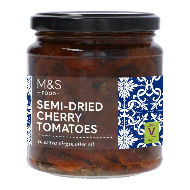M&S semi dried cherry tomatoes 280g jar, imported from the UK