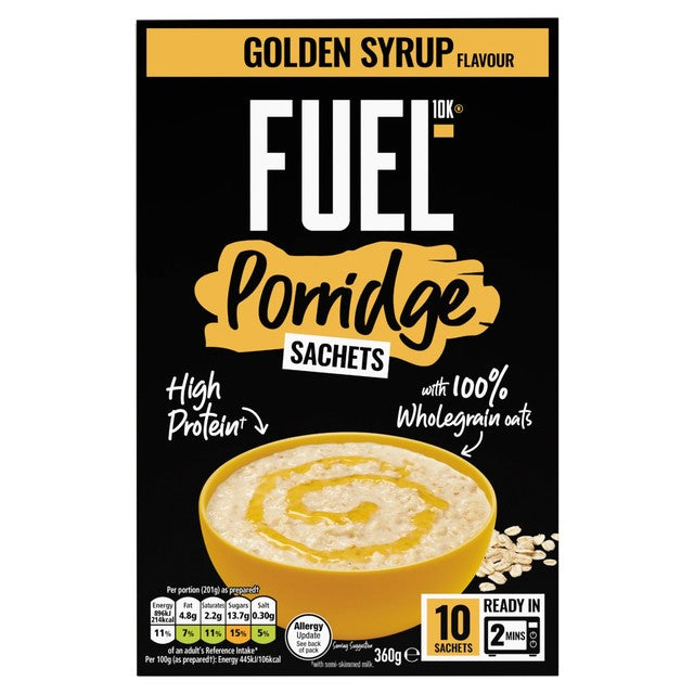 FUEL10K porridge sachets Golden Syrup 10 x 36g - British product