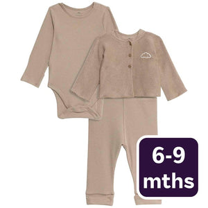 M&S Cotton Rich 3 Piece Outfit Brown Baby Outfit 6-9 months