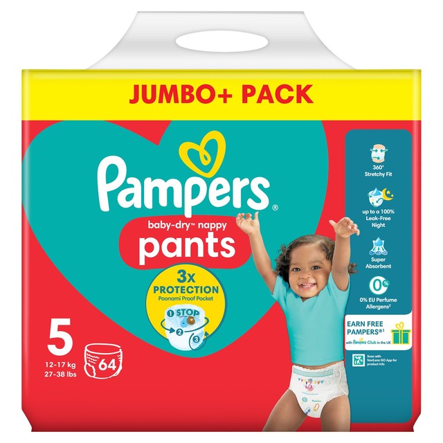 Pampers Baby-Dry nappy pants size 5 jumbo pack, imported from the UK