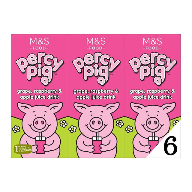 M&S Percy Pig grape raspberry apple juice drink 6x200ml, imported from the UK