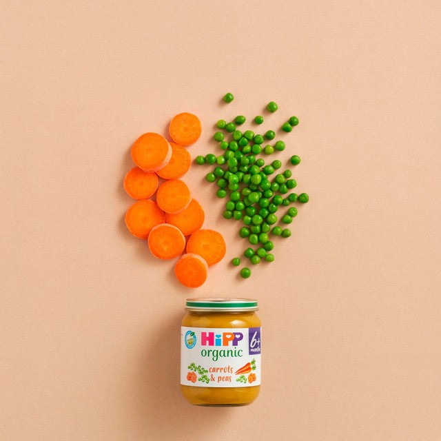 HiPP Organic carrots and peas baby food 125g, UK version