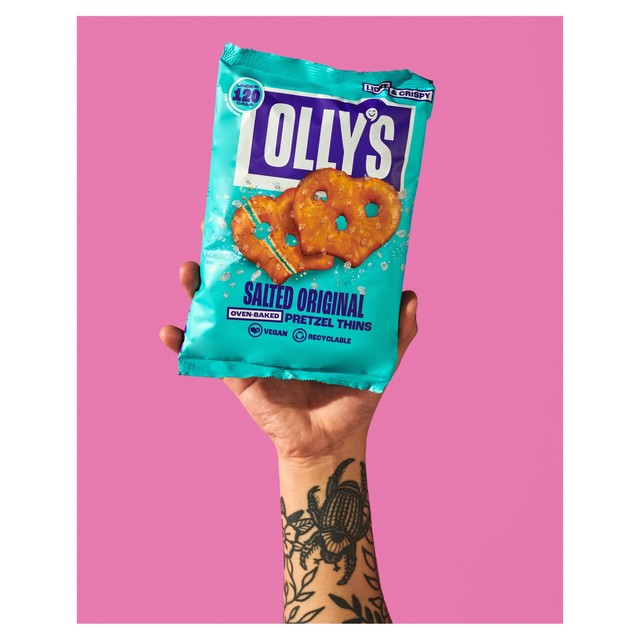 Olly's Olives pretzel thins original salted 140g, imported from the UK