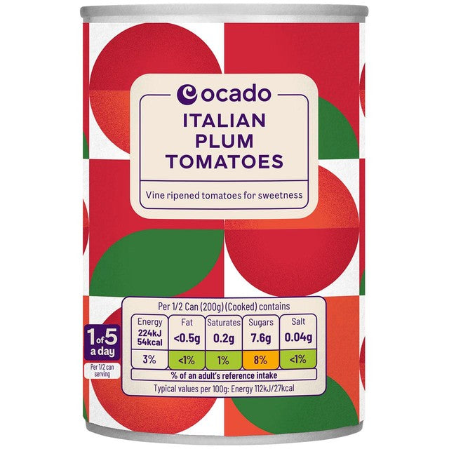 Ocado Italian plum tomatoes 400g, imported from the UK