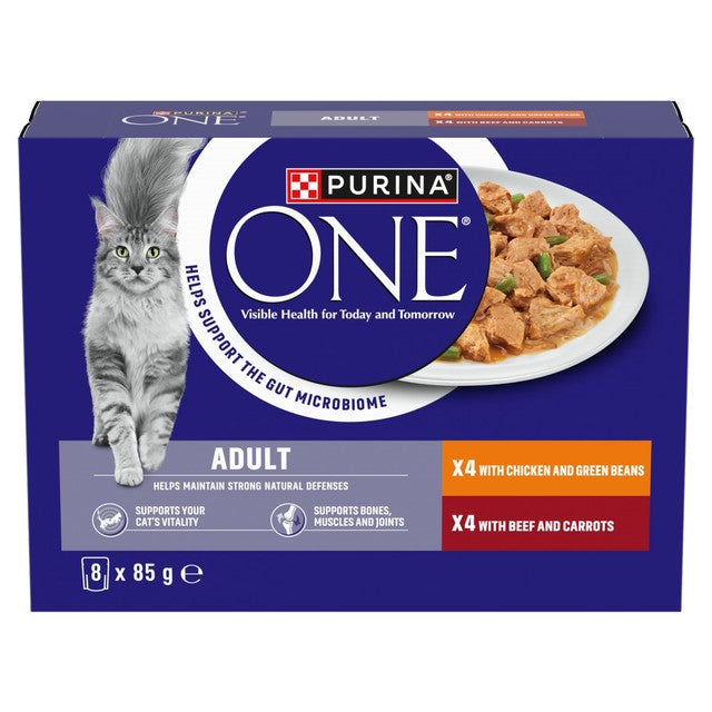 Purina One chicken and beef wet cat food 8x85g, imported from the UK