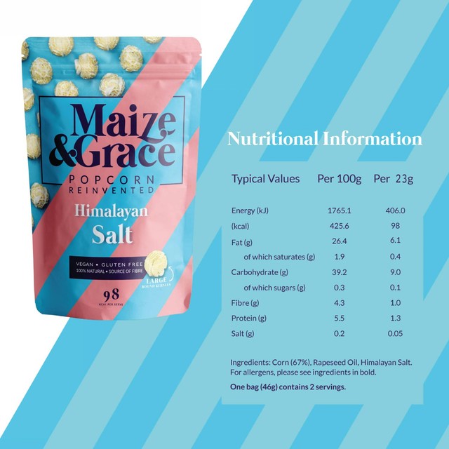 Maize & Grace Himalayan salt popcorn 46g, imported from the UK