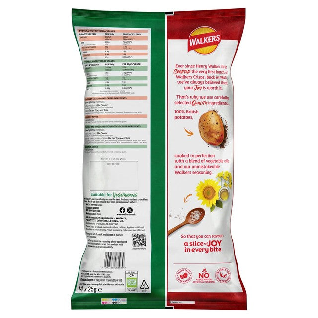 Walkers Ready Salted and Salt & Vinegar variety multipack crisps 12 pack (British brand)