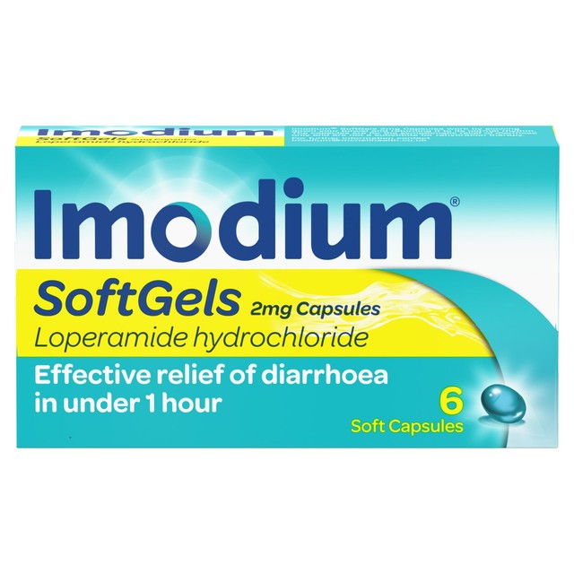 Imodium SoftGels 2mg diarrhoea relief capsules, UK version