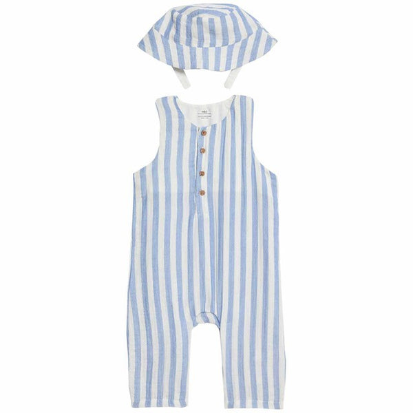 M&S Blue Striped Romper and Sunhat Set 2-3 Years