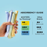 &Sisters by Mooncup organic cotton applicator tampons medium, imported from the UK