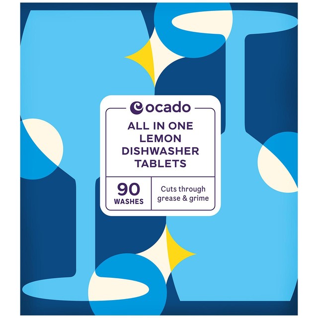 Ocado lemon dishwasher tablets 90 pack, imported from the UK
